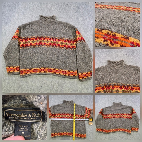 Abercrombie & Fitch Sweaters - Vintage Abercrombie & Fitch Sweater Womens Medium Gray Wool Rollneck Fair Isle